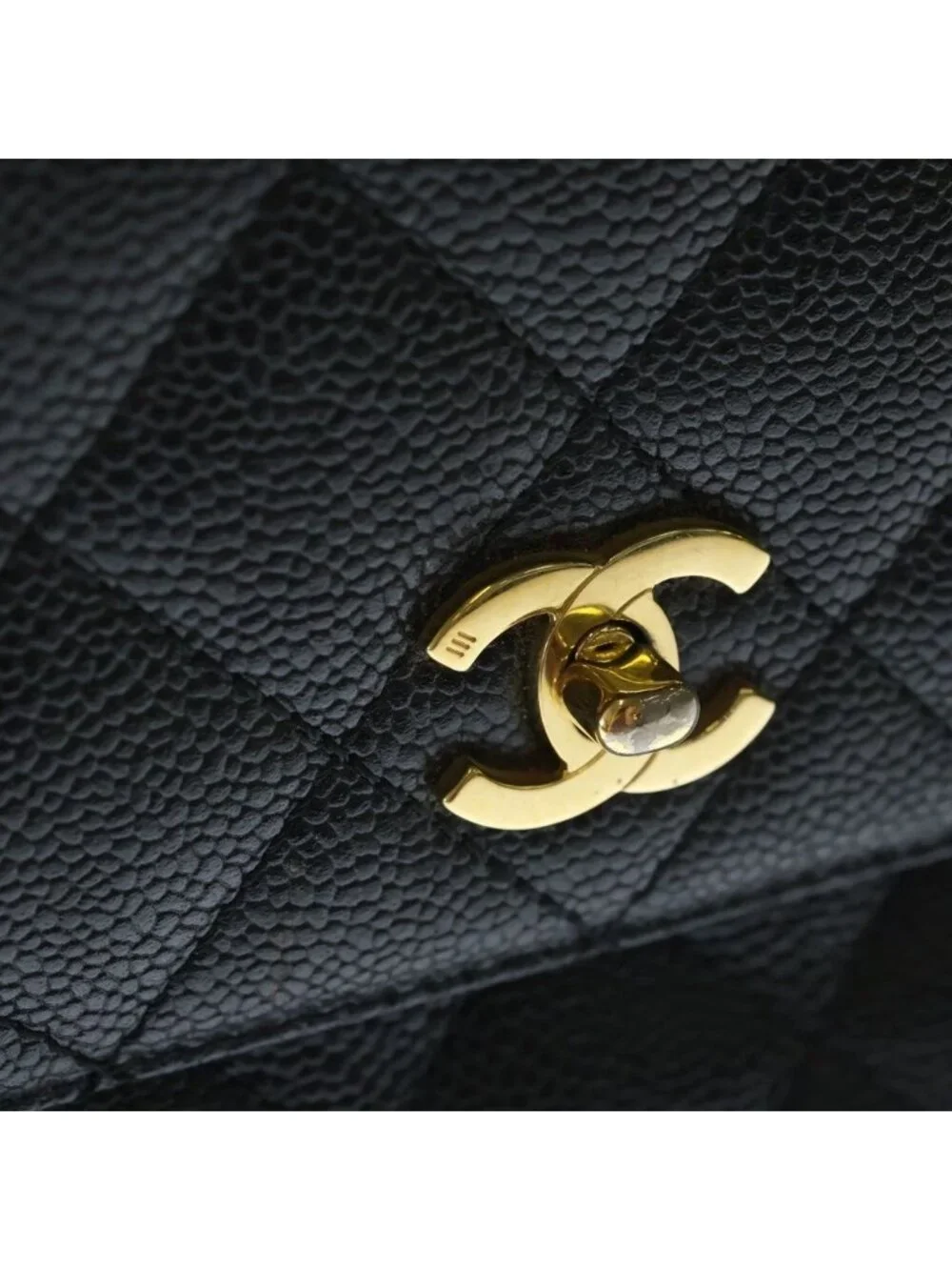 Chanel Quilted CC Logo Top Handle Caviar Leather Gold Black